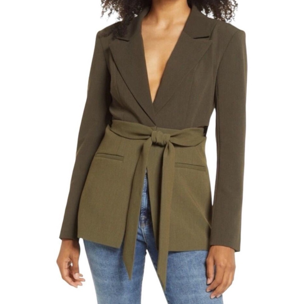 Good American Slit Side Two-Tone Blazer in Sage Green sz 3 / US L NWT